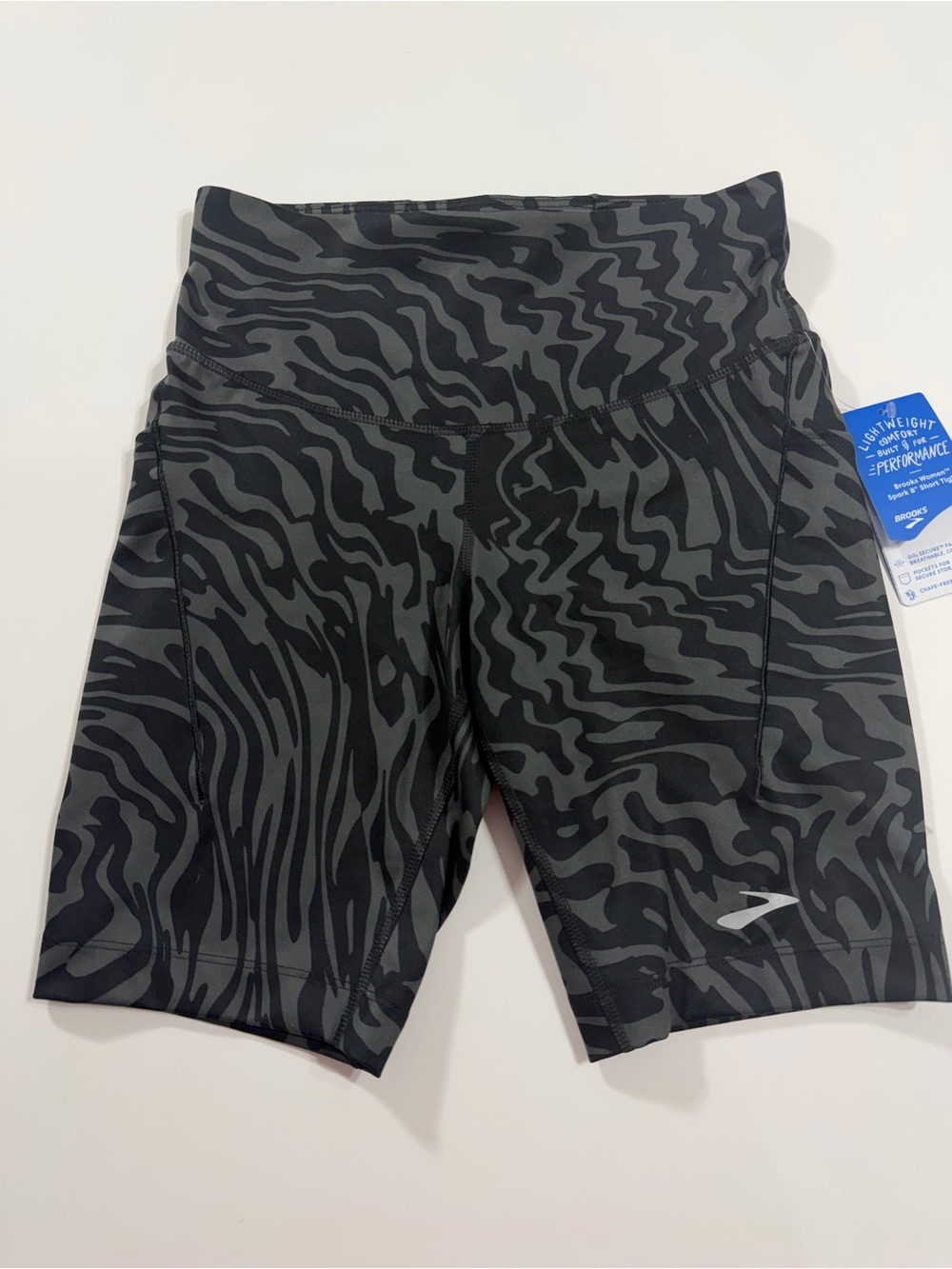 Brooks Spark 8” Short Tight XS Obsidian Speedscape Running Shorts NWT Black Gray